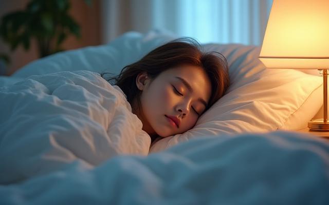 Donna che dorme profondamente con luce soffusa